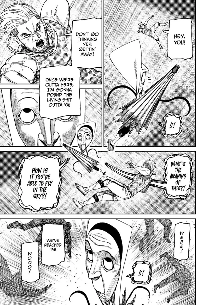 Fairy-Tale Card sees a thug threatening him if they get out of there. He wonders after more people float beside her.