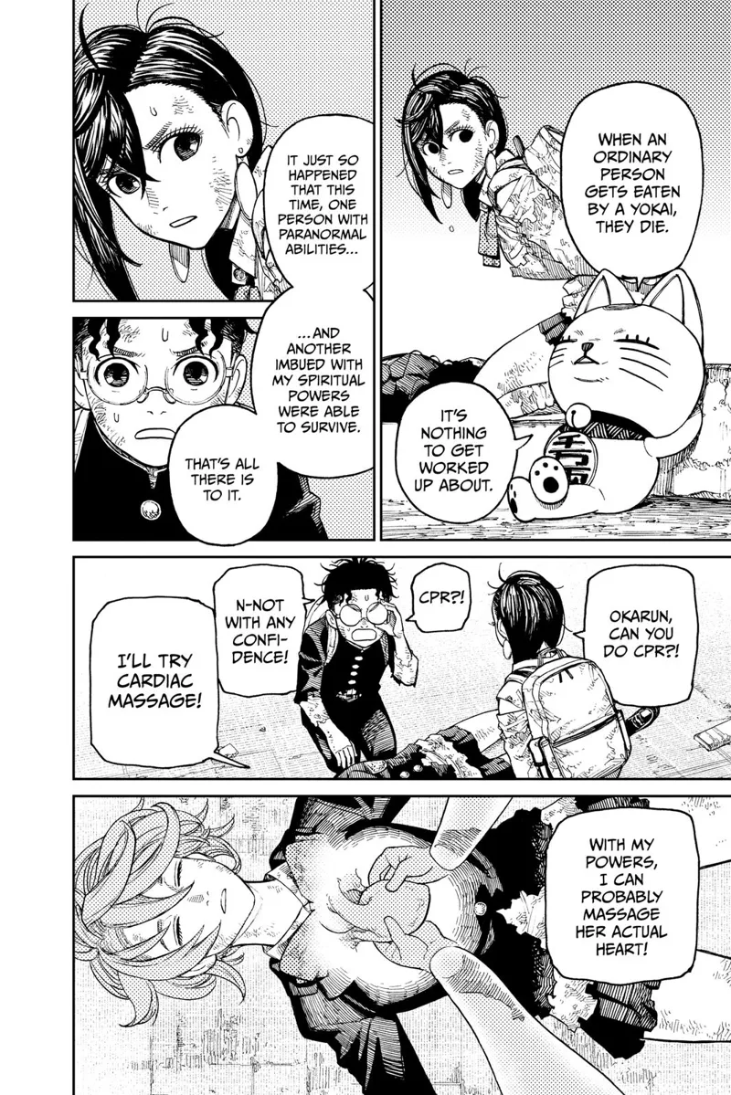 Turbo Granny reveals that a normal person dies when eaten by a Yokai. Using her powers, Momo grabs and massages Aira's heart.