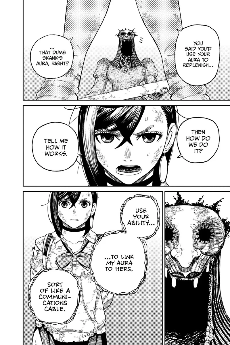 Momo asks how will Acro-Silky replenish her aura, Acro-Silky said to use Momo's ability to link her aura to Aira.