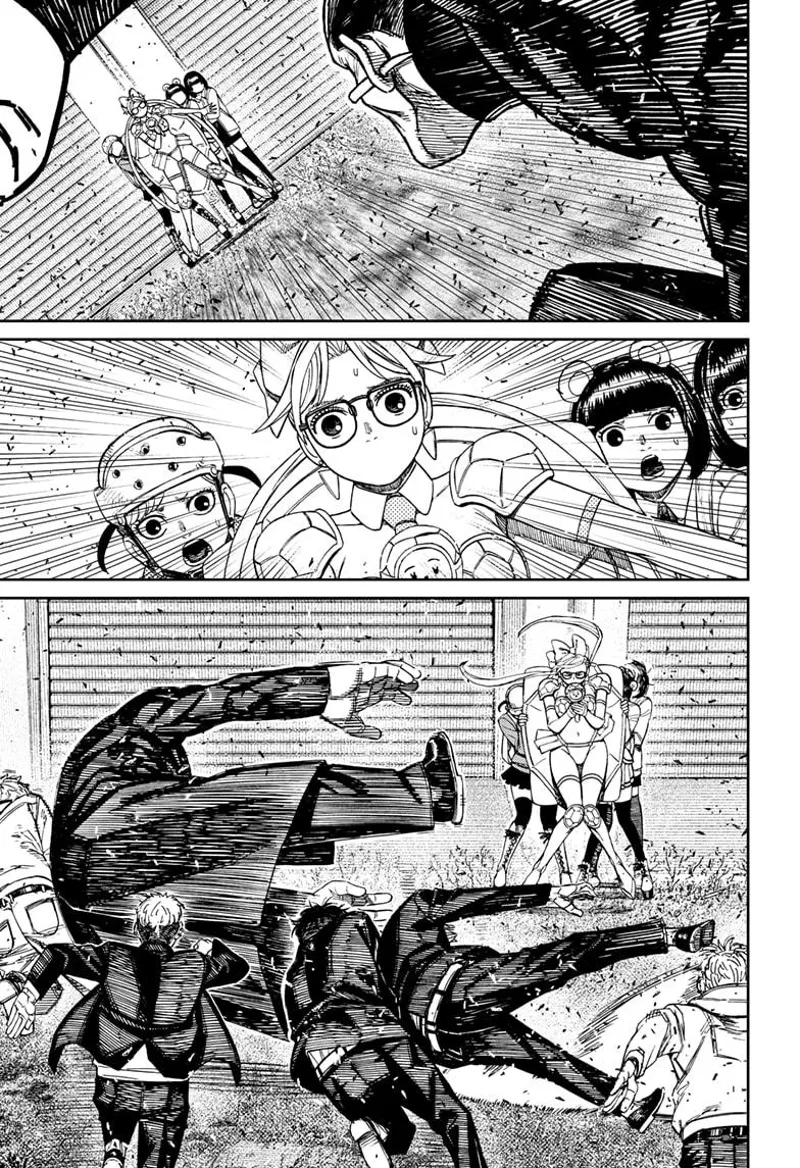 The thug dashes and attacks Rin. Suddenly, the thug gets thrown away before arriving at Rin.