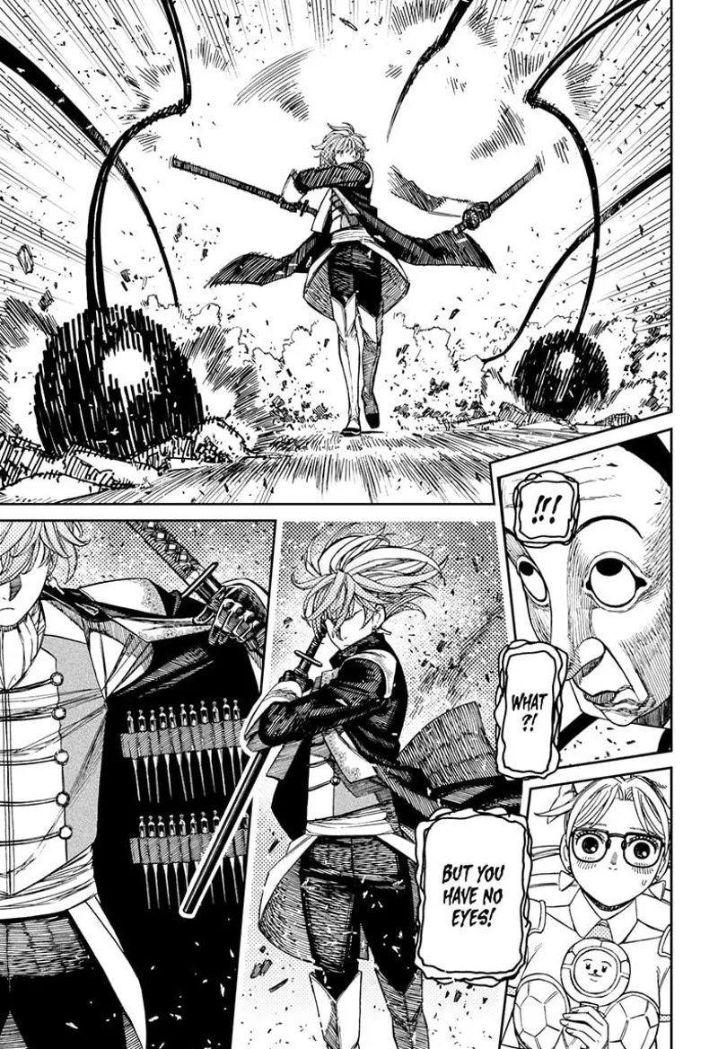 Saint-Germain parries Fairy-Tale Card's black tentacles. He opens his jacket, revealing some pins.