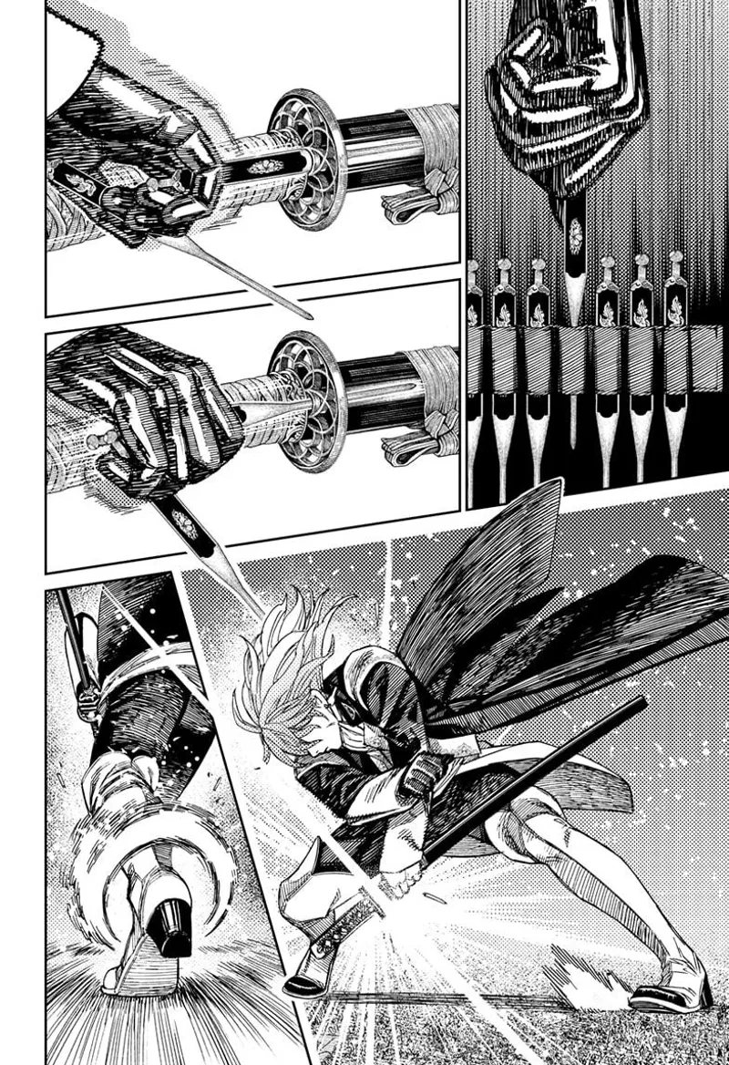 Count Saint-Germain picks up a pointed tool and inserts it into his katana. His katana shines.