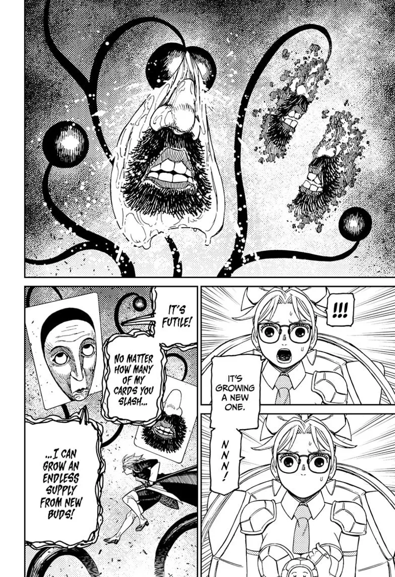 A new mouth picture grows from one of Fairy-Tale Card's black tentacles. Rin's mouth is gone again.