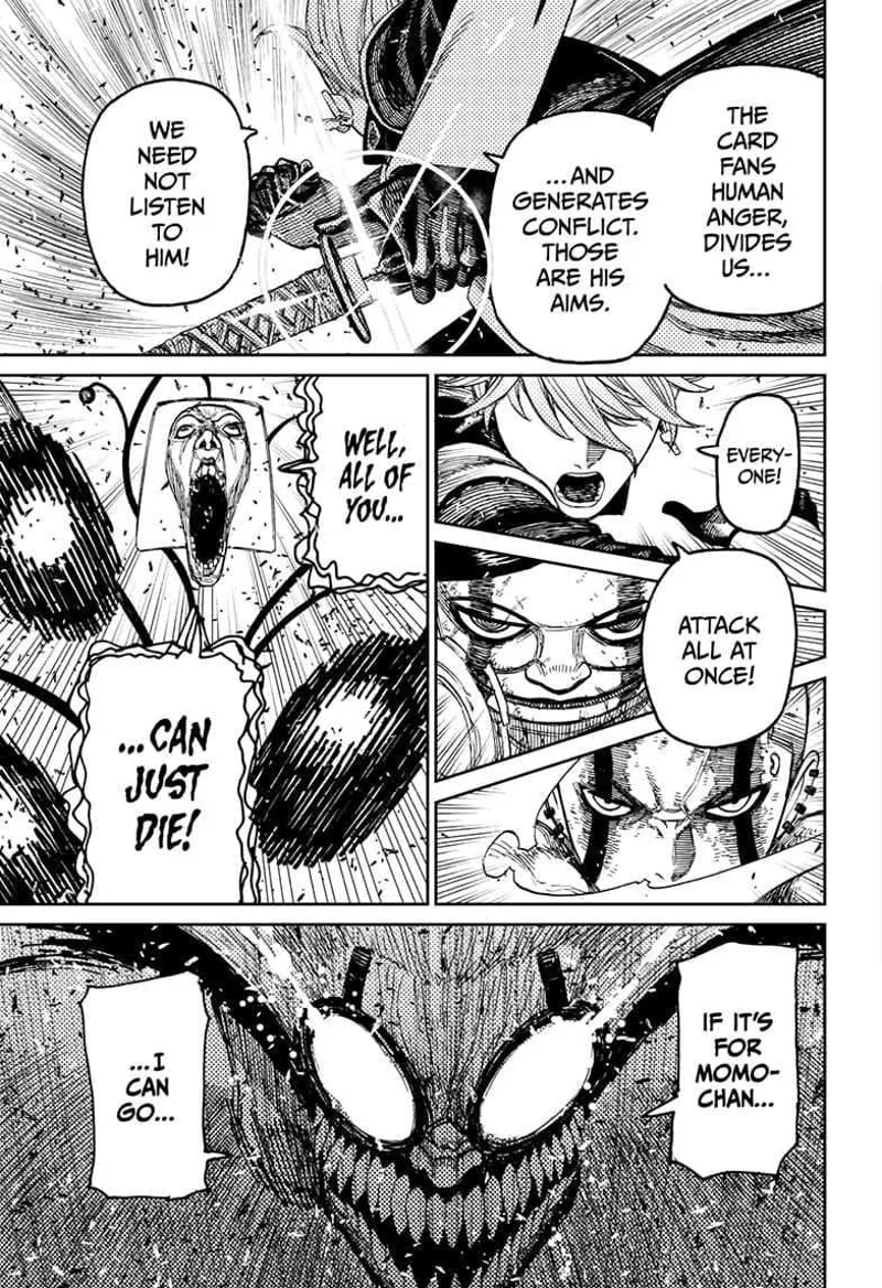 Count Saint-Germain tells everyone to attack. Serpo, Unji, and cursed Okarun attack Fairy-Tale Card together.