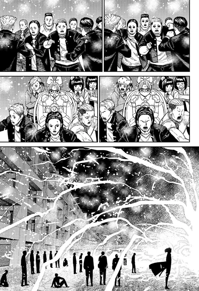 The thugs and everyone's eyes and ears return back to normal. The white lightning keeps spreading.