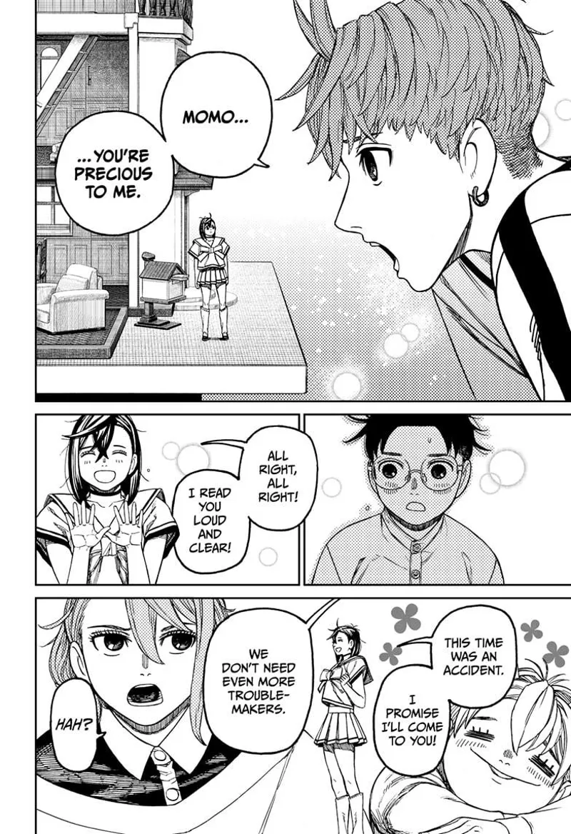 Jiji moves close to Momo and tells her she is precious to him. Momo laughs and acknowledges their request.