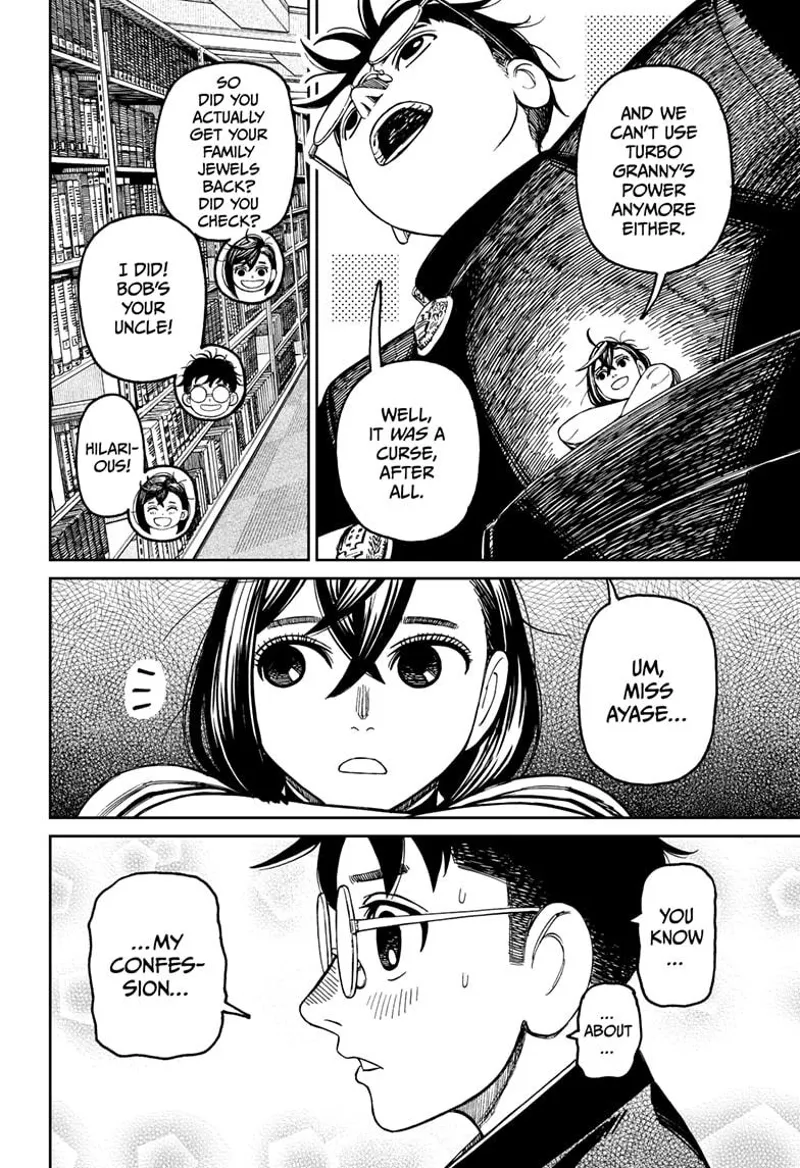 Okarun tells tiny Momo he already has his family jewels back. He also recalls his confession to her last time.