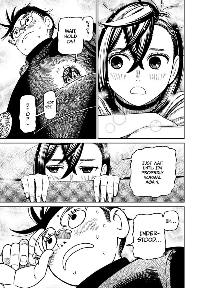 Tiny Momo suddenly feels awkward and tells Okarun to stop, only mentioning it to her when she's back to normal.