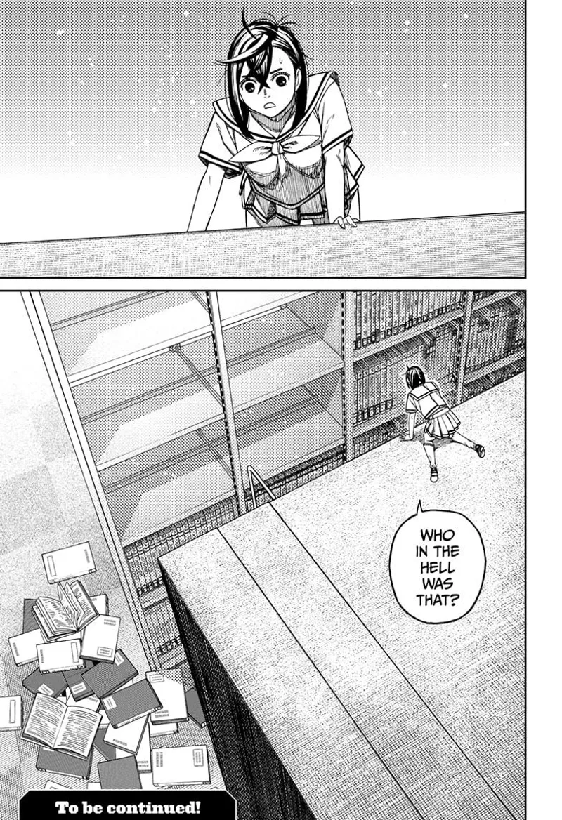 Tiny Momo was watching her from above the shelf with books lying on the floor and wondering who the lady was.