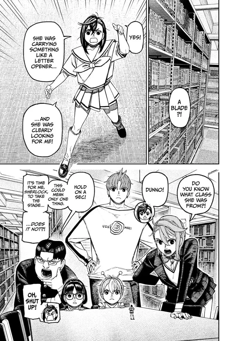 Meanwhile, tiny Momo tells Aira, Jiji, Vamola, Rin, and Sasaki about the eerie girl looking for her.