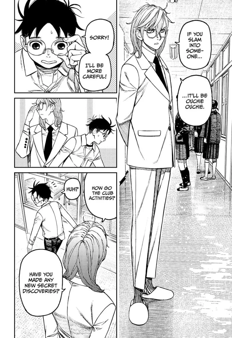 Their teacher, Mr. Sanjome, stops Okarun and tells him it is dangerous to run. He asks if he discovers new secrets.