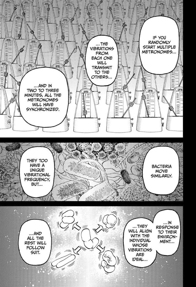 Mr. Sanjome explains and visualizes the synchronization of metronomes and bacteria.