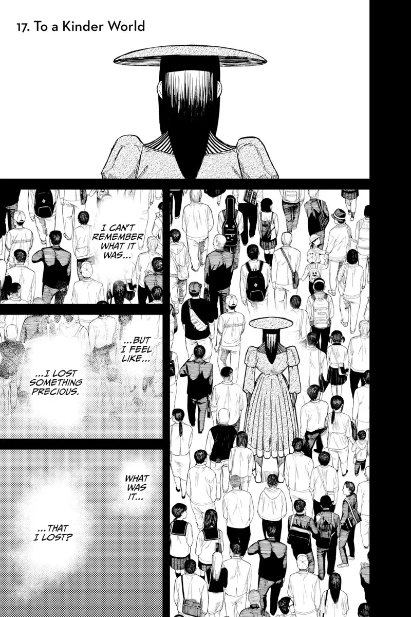 Acrobatic Silky stands amidst the moving crowds, showing her back.