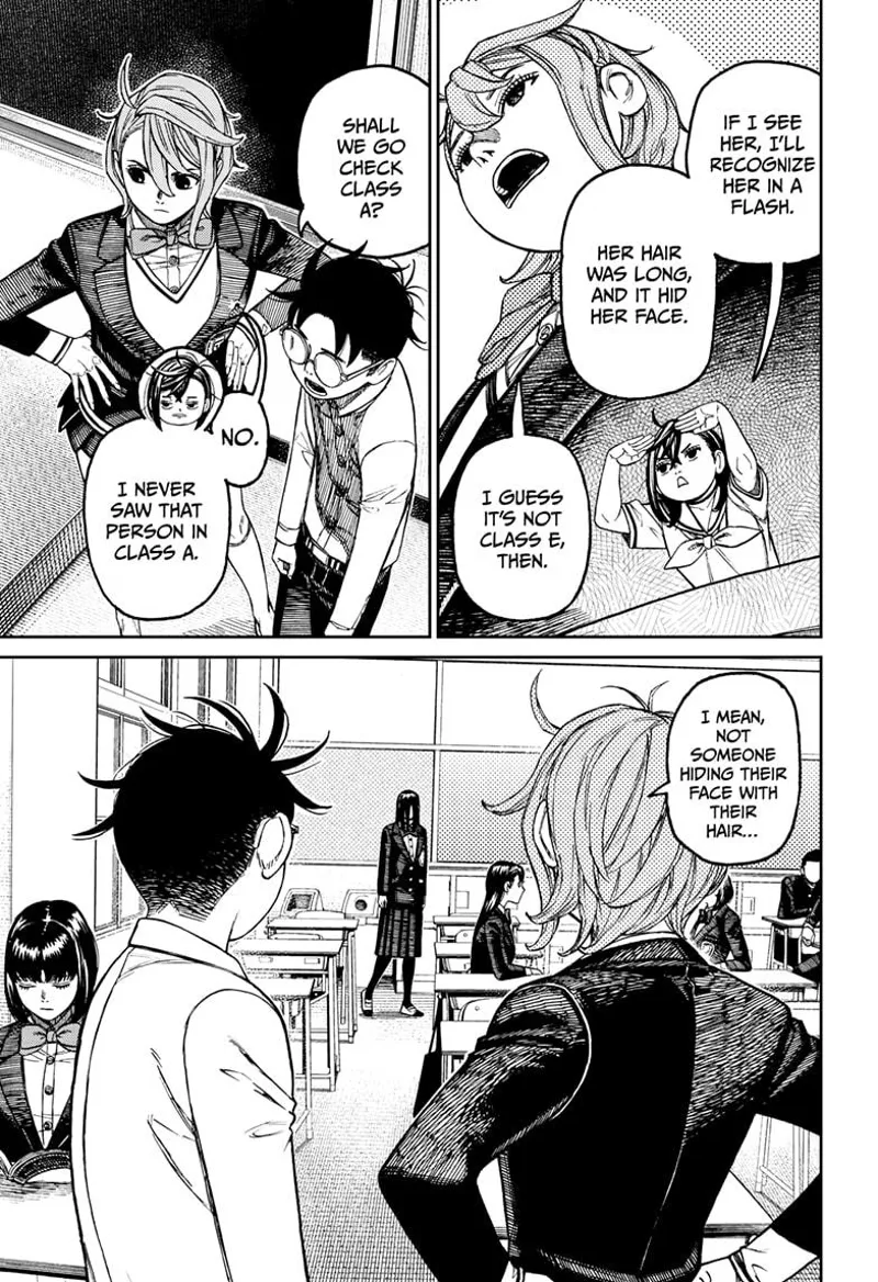 Tiny Momo tries to look at the students in the classroom. She's looking for the weird student that attacked her.