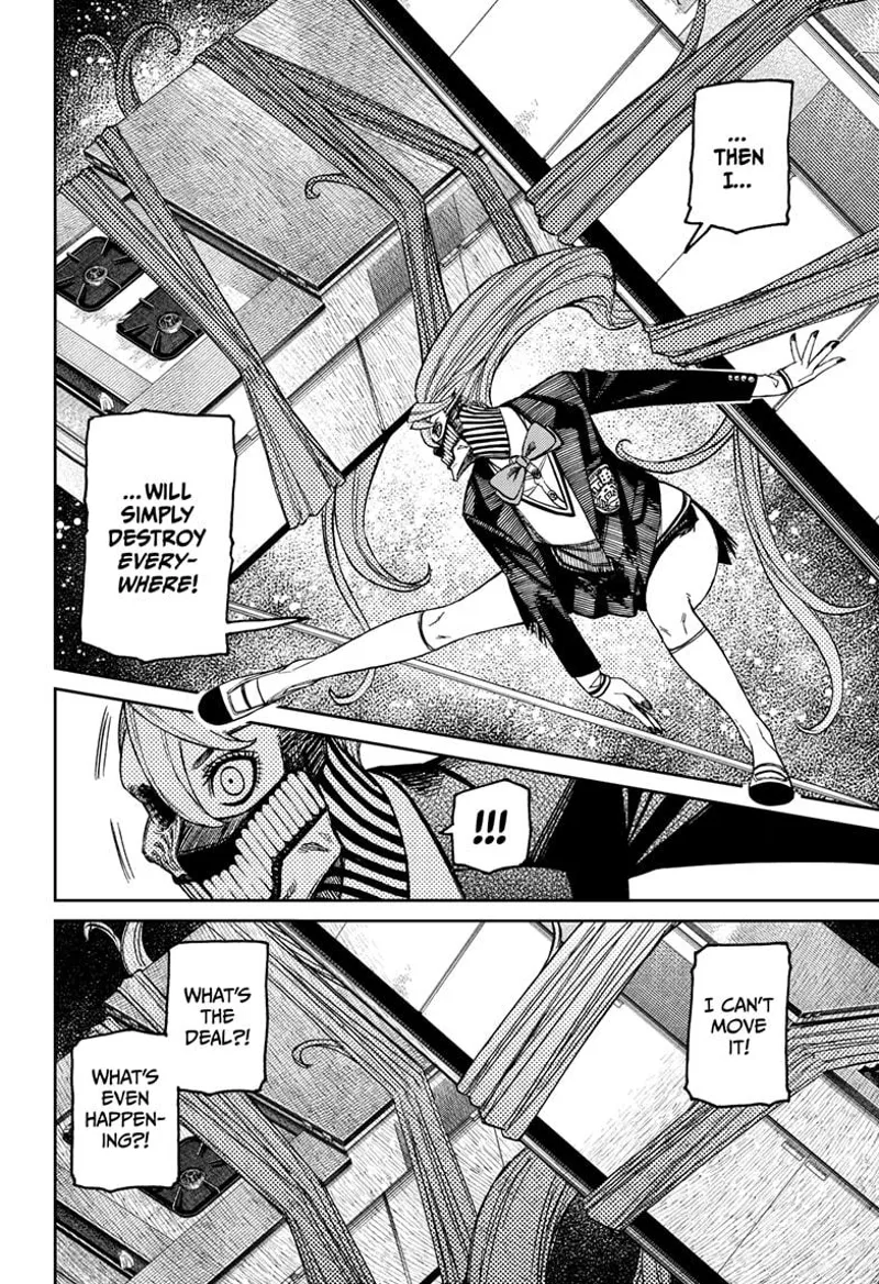 Yokai Aira grabs the huge ovens with her hair and prepares to attack, but she realizes she can't move them.