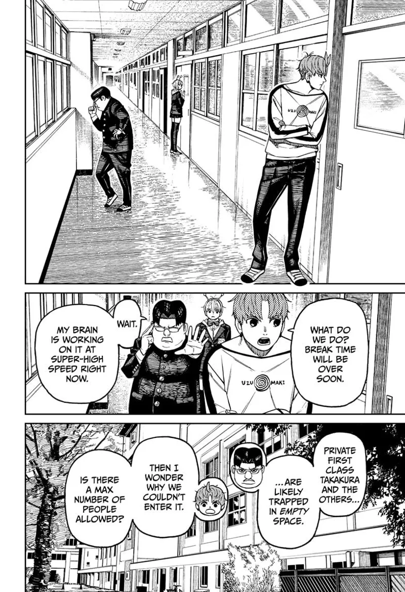 Meanwhile, Kinta, Jiji, and Vamola are waiting outside, thinking of a way to rescue Okarun, Momo, and Aira.