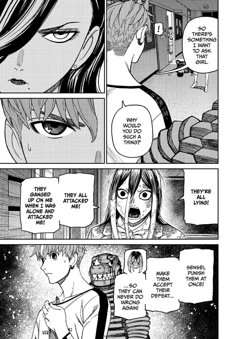 Queen Sensei looks serious. Jiji asks the culprit lady why she hurt Momo. The lady keeps lying and bears false witness.