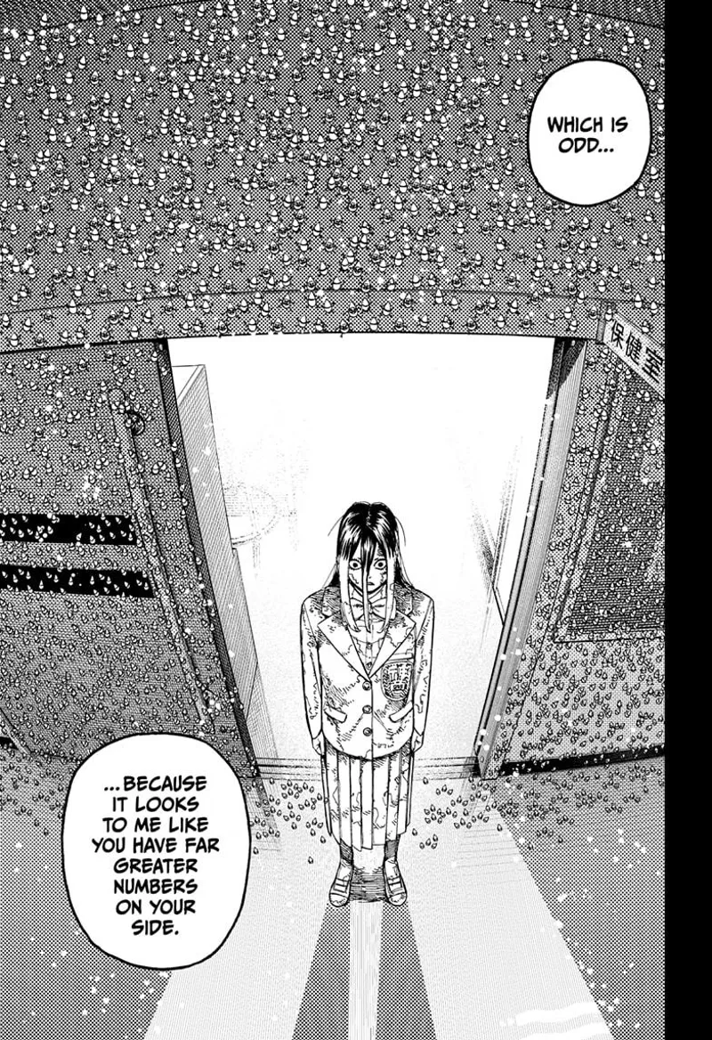 The culprit lady stands outside the door with thousands of tiny pygmies crawling on the walls.