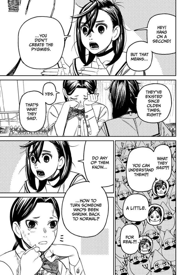 Kouki reveals she can understand the pygmies, the little old men, a little. Tiny Momo asks if they know how to turn her back to normal.