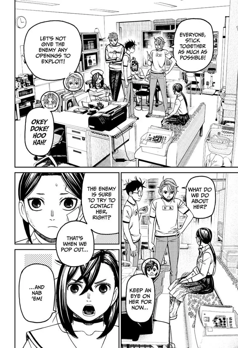 Aira stands up and tells everyone to stick together. Jiji agrees. Tiny Momo tells them to watch Koukiin in case the enemy contacts her again.