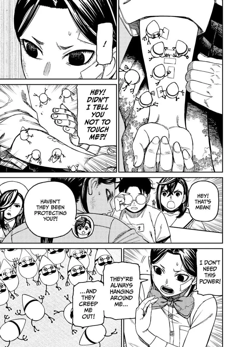 Kouki tells her Pygmies not to touch her. She is a bit pissed. Her tiny pygmies fall off while others watch her.