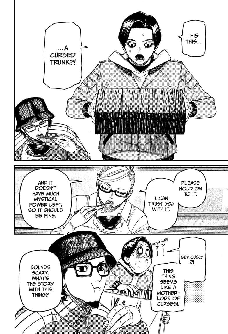 Payase freaks out while holding the cursed trunk Grandma Seiko entrusted her.