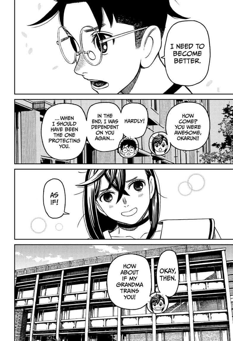 Okarun wants to become better at protecting tiny Momo. Momo suggests her grandma should train her.