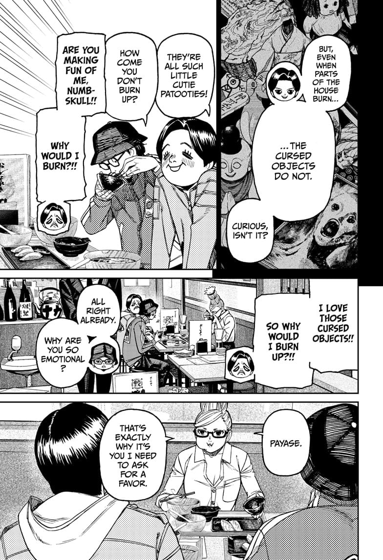 Granda asks Payase, who brought a cursed painting, why she's emotional.