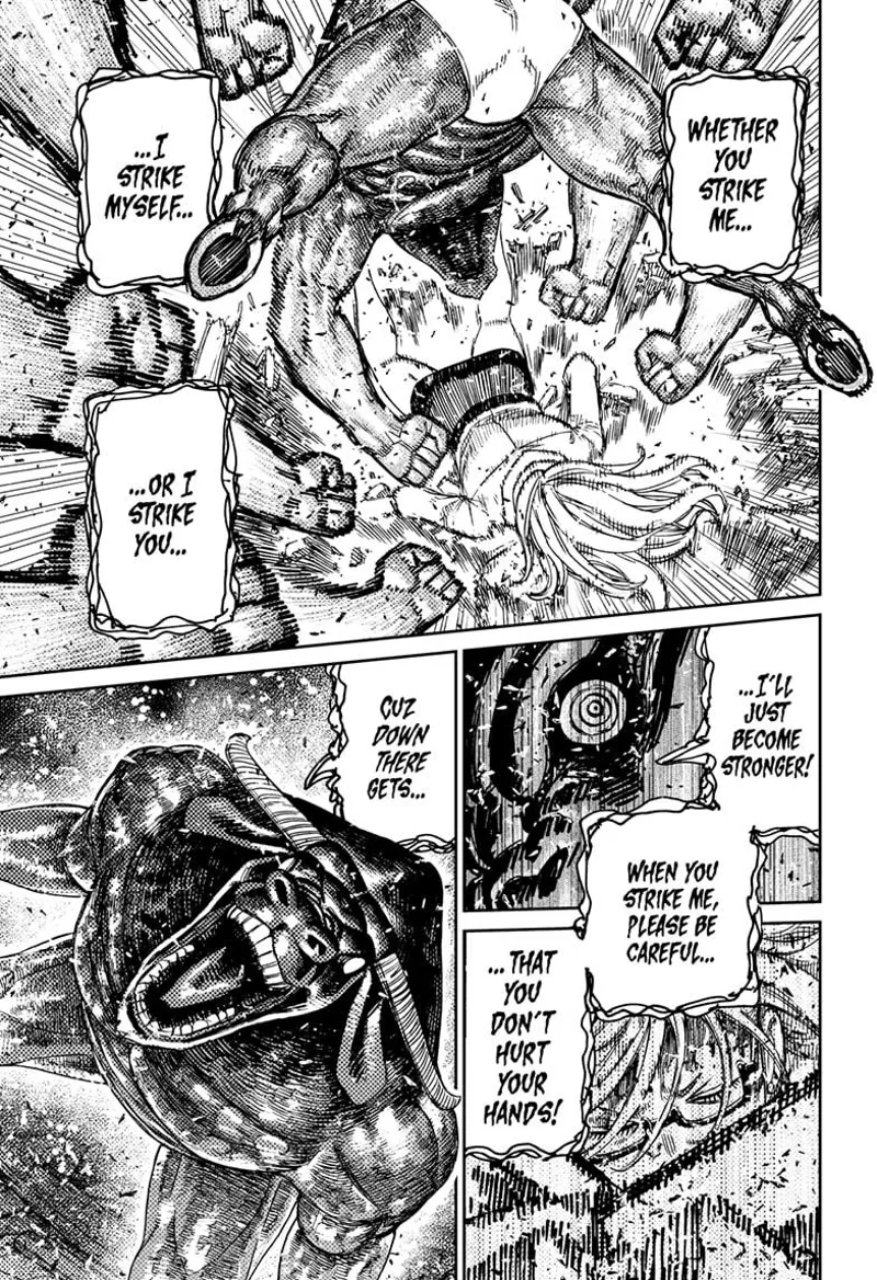 Iron attacks with a barrage of punches to Seiko who is lying on her belly to the floor.