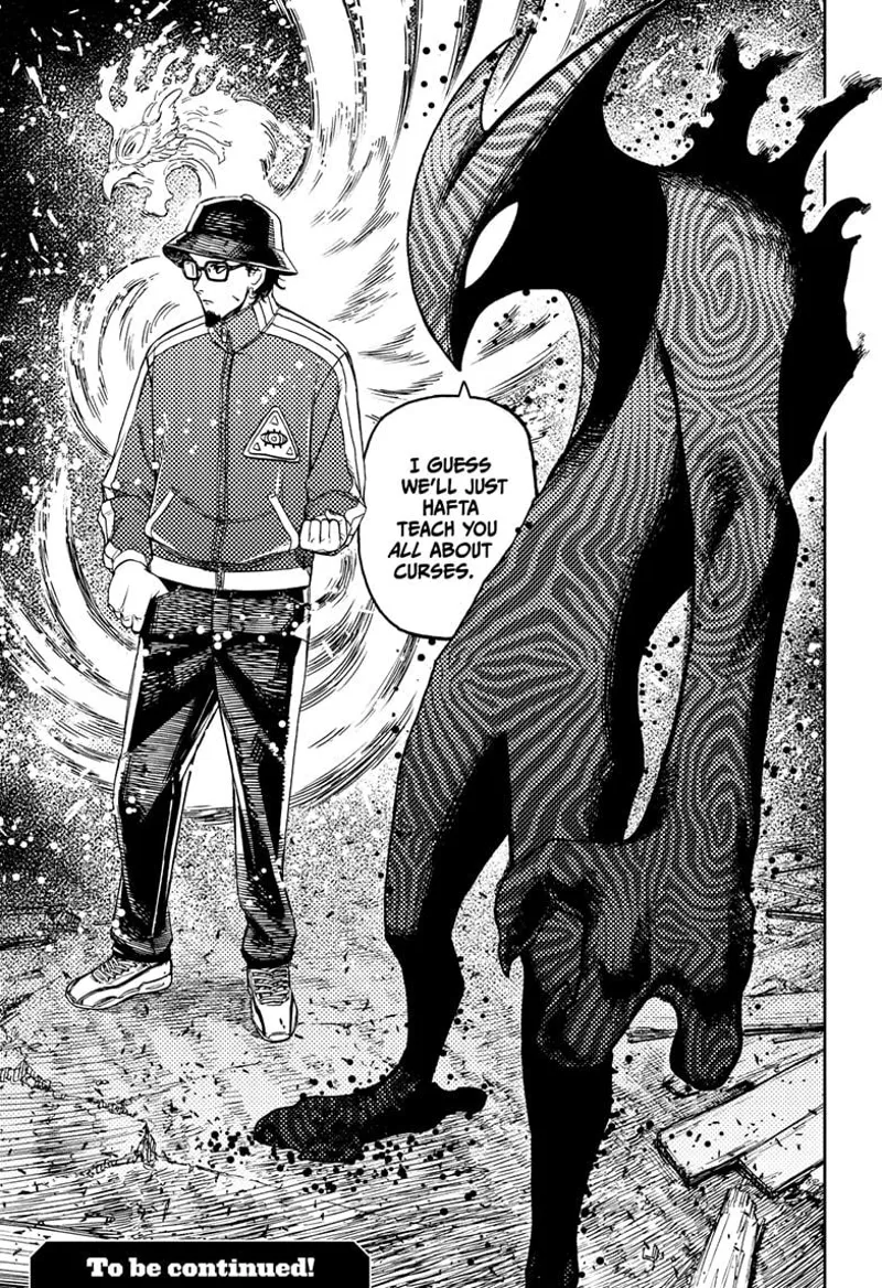 Payase transforms into an alien-like monster with some patterns on her body. Kashimoto remains human but has a phoenix-like flame monster behind him.