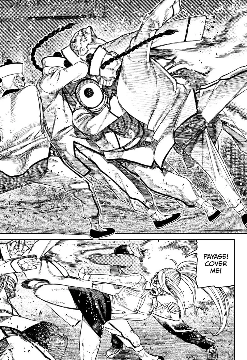 The other kung fu minions are thrown away at Kashimot and Seiko's attacks.