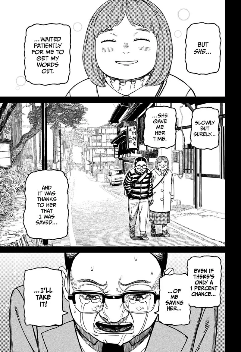 The man reveals his backstory and how his wife loved him. He wants to save him.