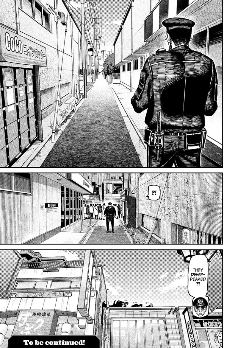 Officer Bega is suddenly shocked that Seiko, Payase, and Kashimot suddenly disappear right before him as he takes his notes.