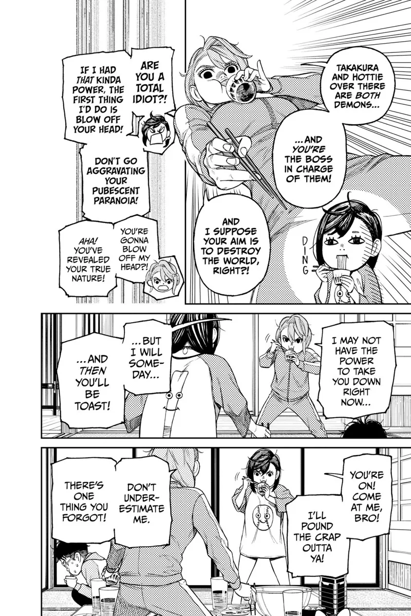 Aira challenges Momo to a fight while both munching on food and stuffing their mouths.