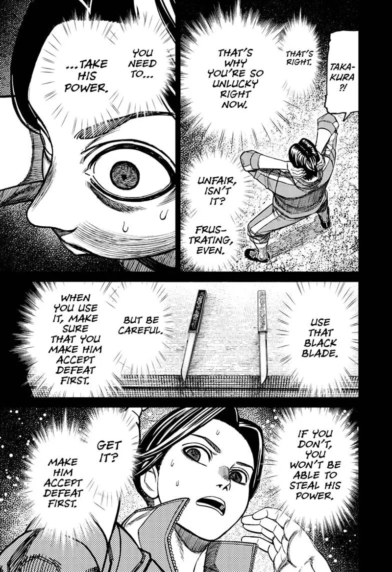 Hase tries to cover his ears as the voice tells him to use the black against Okarun after making him accept his defeat so he can steal his powers.