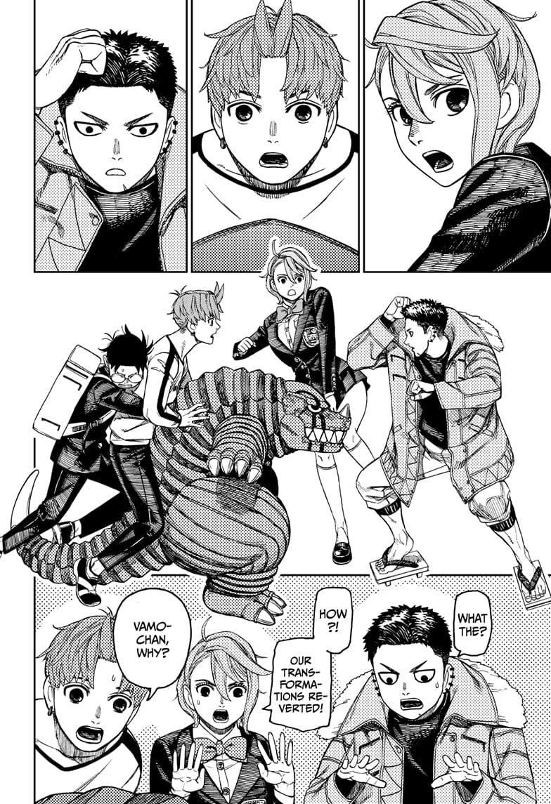 Suddenly, their yokai transformation reverted and they are shocked. Vamola appears in the midst of them.