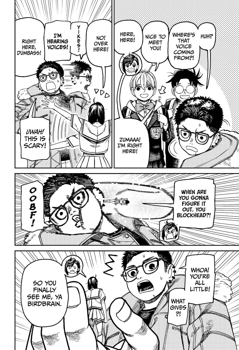 Momo calls Zuma but he doesn't see her. He panics thinking he's hearing voices. Momo kicks her and he sees her.