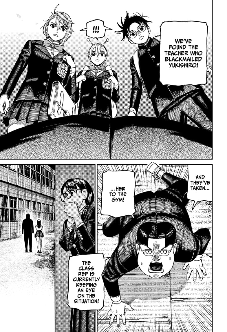 Kinta reveals that they found the teacher who blackmailed Yukishiro and that Class Rep Rin Sawaki is silently following them.