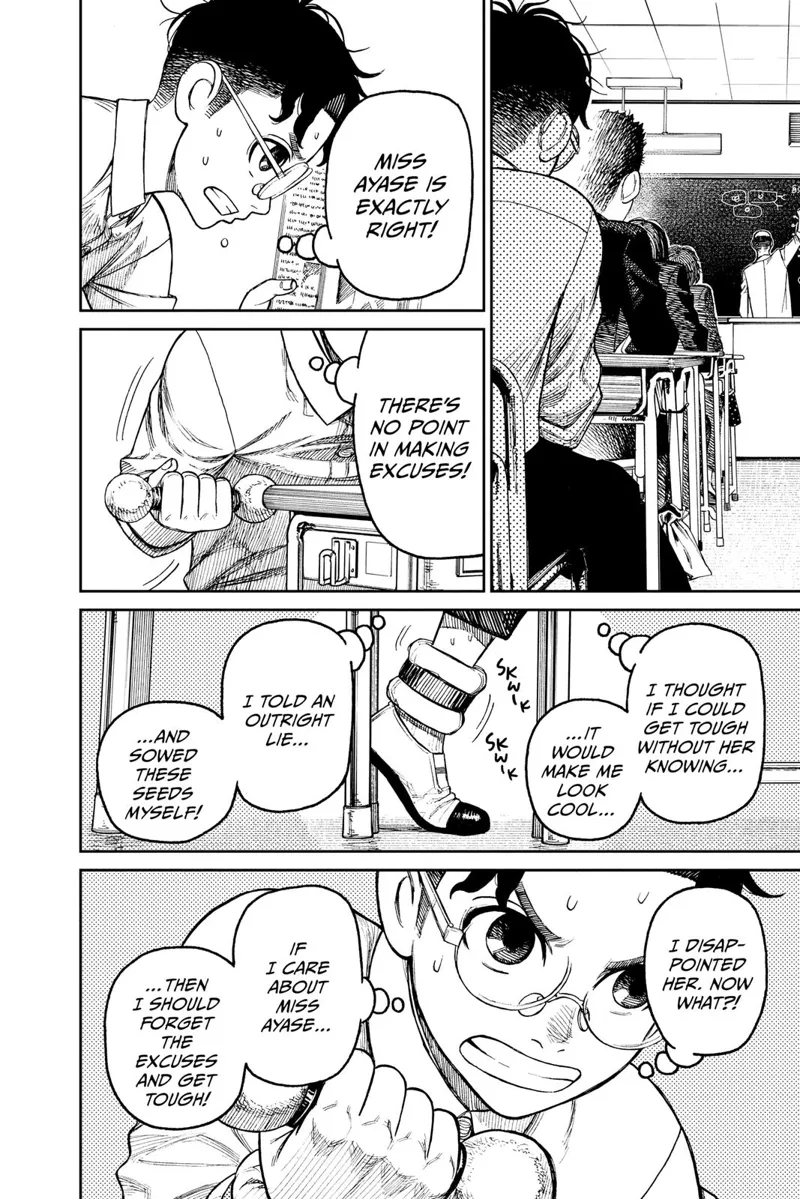 Okarun is in his class and thinks about what he did to Momo while his teacher lectures.