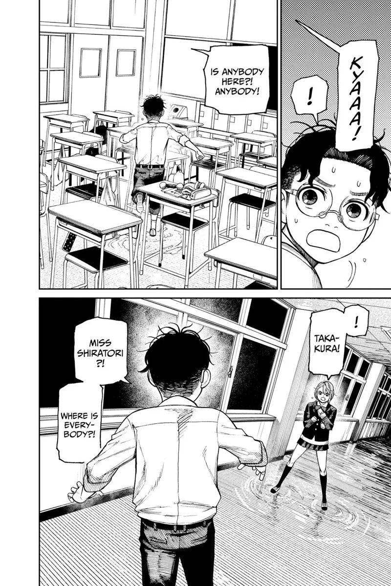 Okarun reacts and goes outside the room, looking for everyone. In the corridor, she sees Aira.