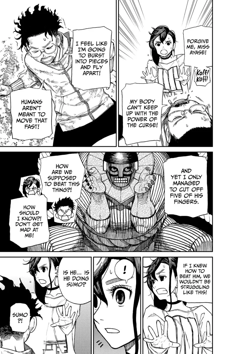 Okarun says his body can't handle the transformation. Ayase realized the alien was doing sumo.