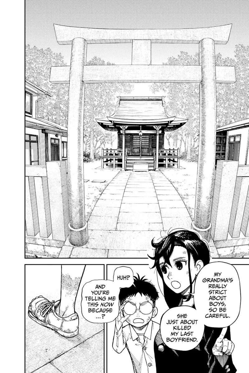 Ayase warns Okarun about her strict grandma as they enter the gate to their house.