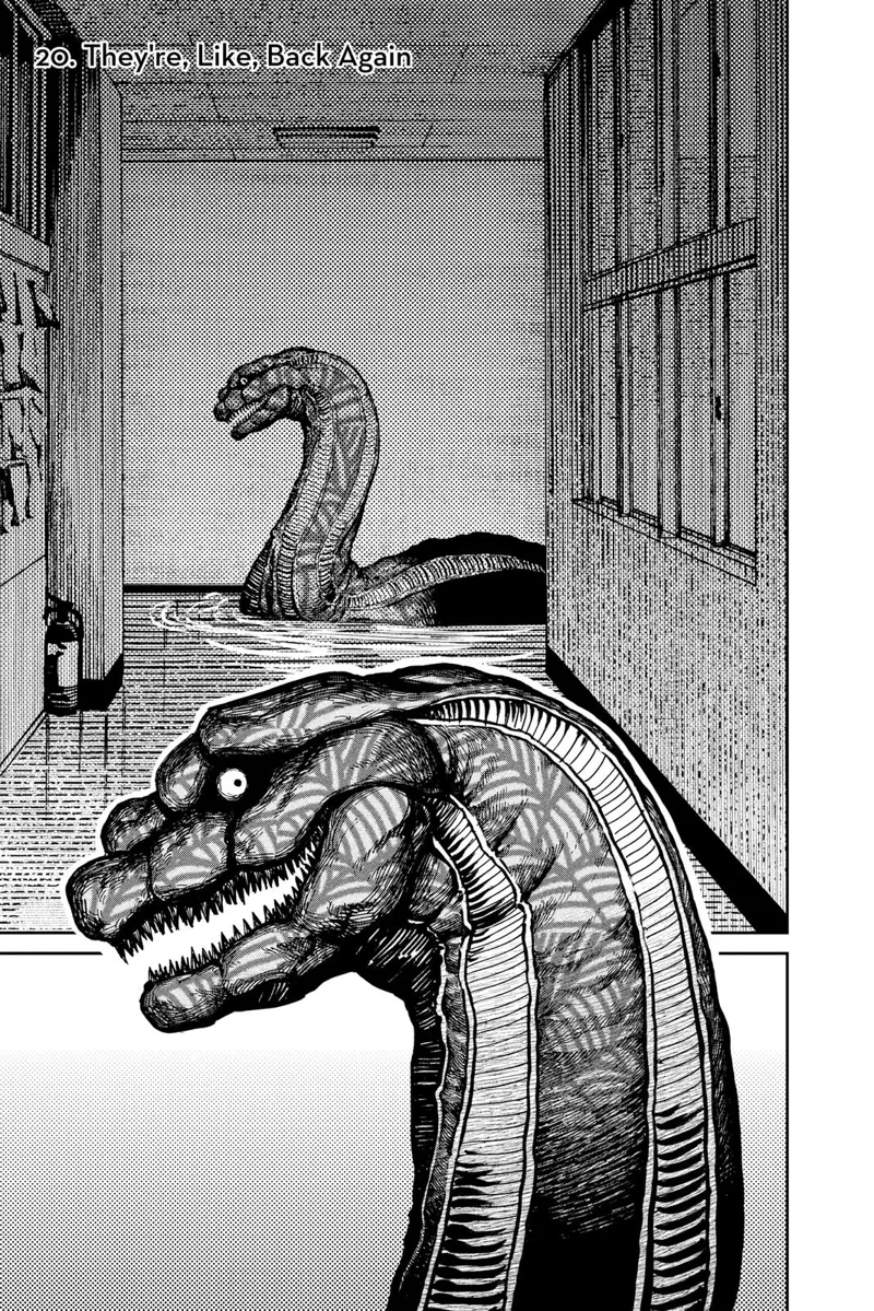 An ugly monster resembling Lapras Pokemon is waddling on the watery corridor. The monster looks around.