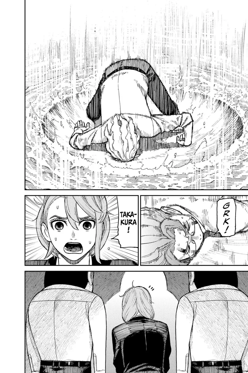 Suddenly, a powerful force smashes Okarun to the ground. Aira calls him, but behind her, two weird men appear.