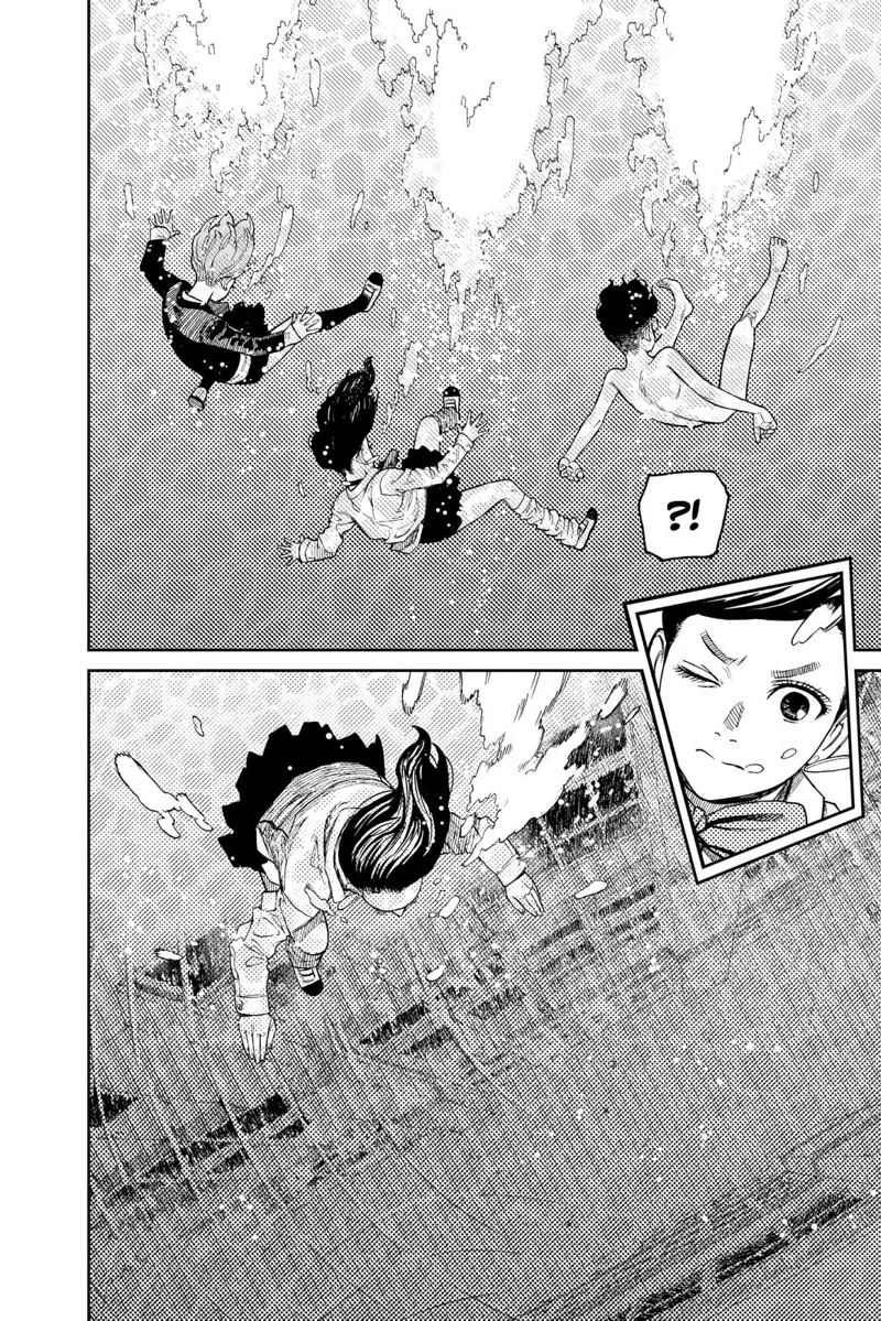 Naked Okarun, Momo, and Aira suddenly find themselves sinking underwater.