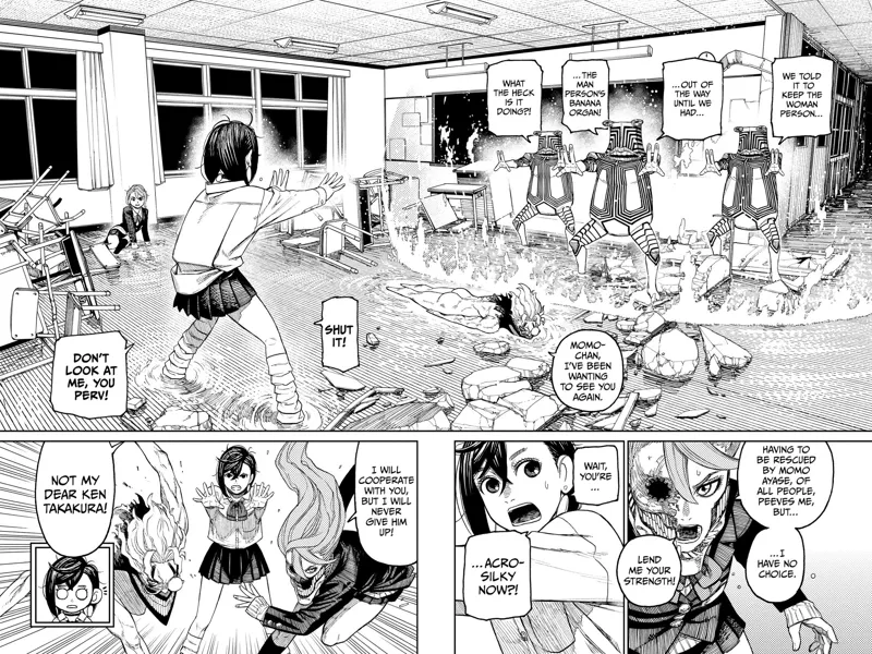 Momo holds the three Serpoians with her powers. Aira and Momo change into their cursed forms and attack.