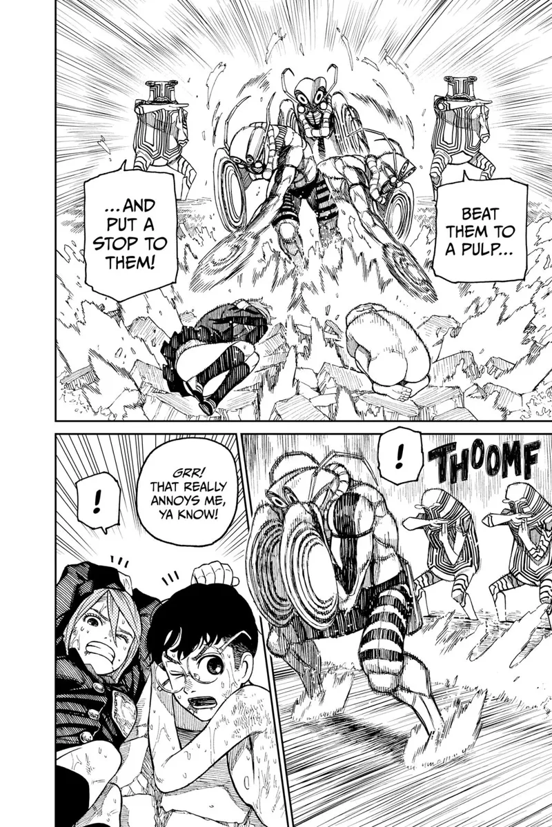 The ground crumbles as the businessman starts attacking Aira and Okarun.