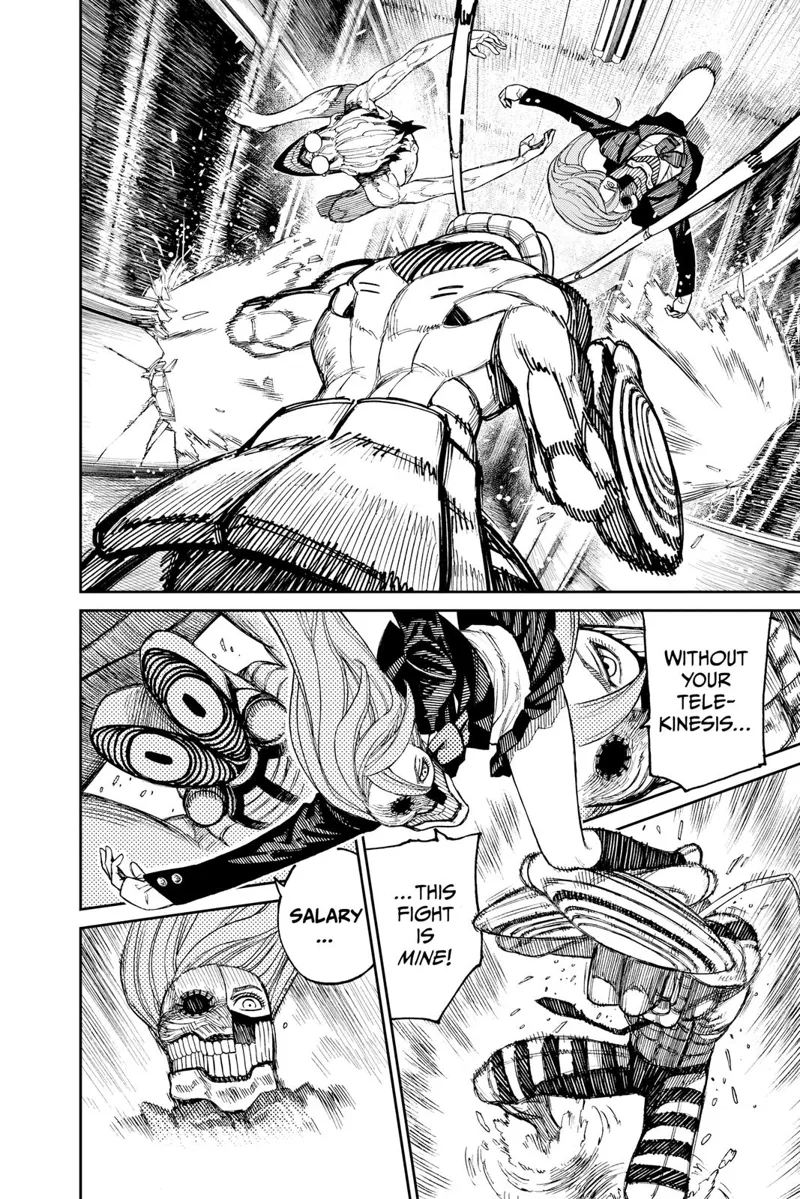 Cursed Okarun and Aira attack the businessman. Cursed Aira kicks him, but he blocks.