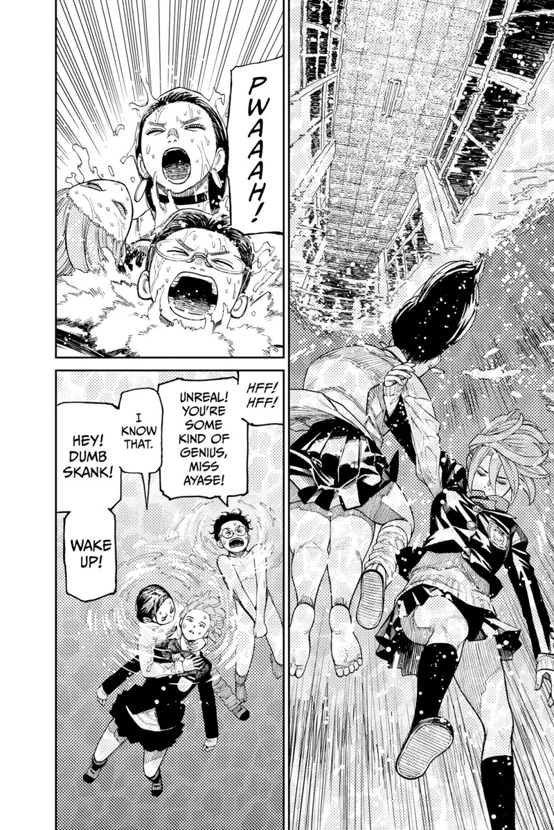 Momo grabs Aira, and they head back to the water's surface.