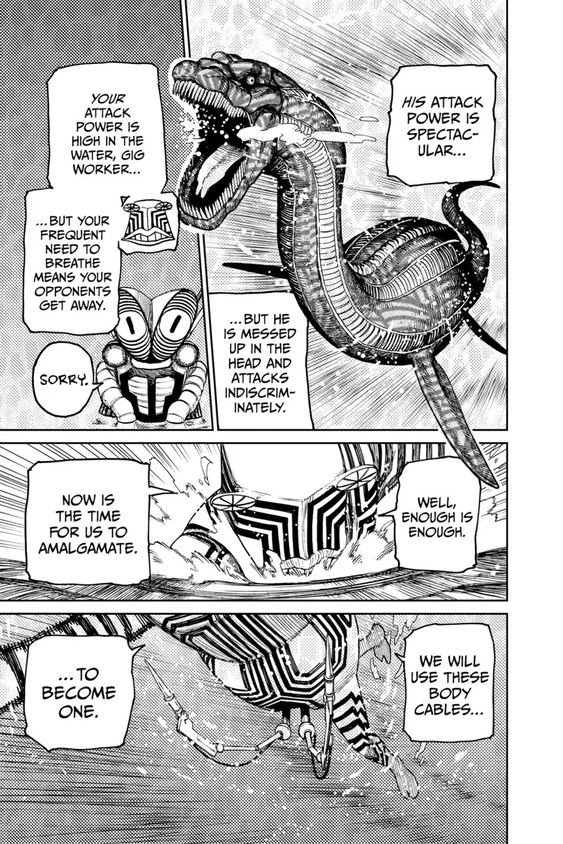 Nessie monster approaches. The Serpoian unleashes two pointed cables while swimming.